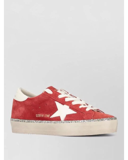Golden Goose Deluxe Brand Red Hi Star Suede Sneakers Leather Heel Glitter