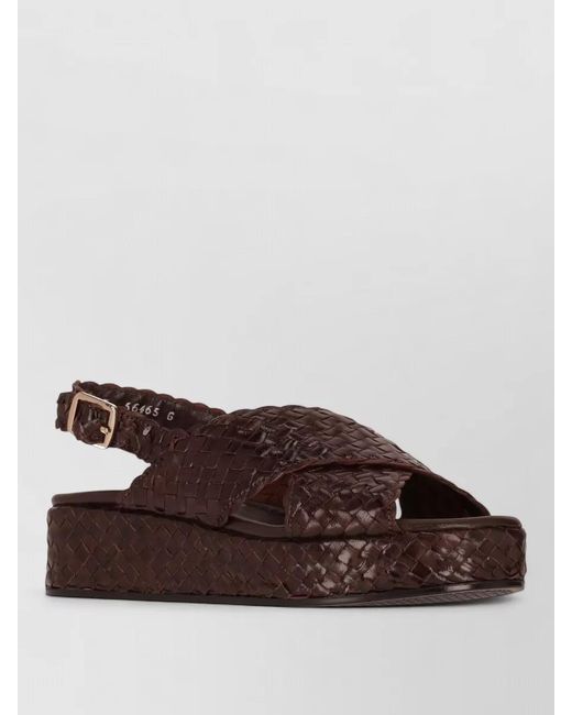 LA ROSE Brown Forli Platform Slides Slingback Woven Design