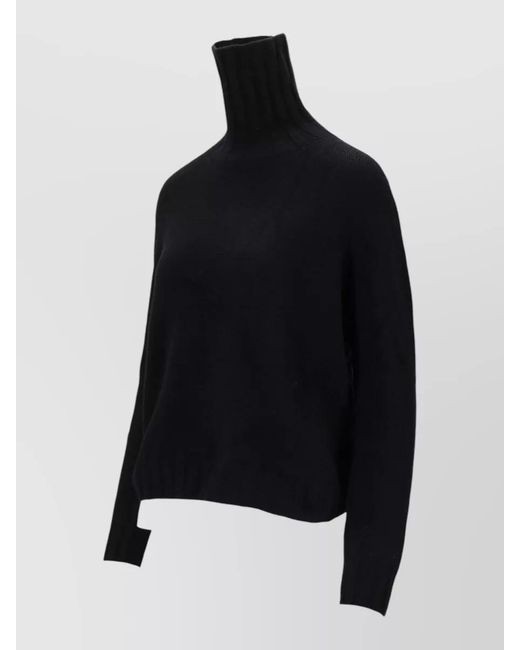 LA ROSE Black High Neck Ribbed Knit Long Sleeve Top