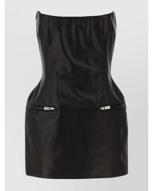 Magda Butrym Black Strapless Fitted Silhouette Dress With Zipper Accents