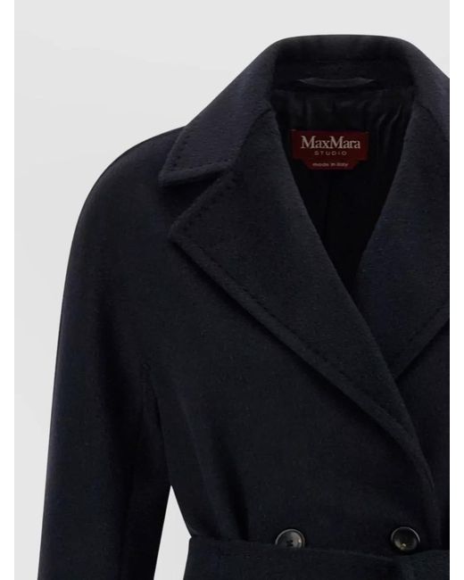 Max Mara Blue Cashmere Double-Breasted Midi Coat