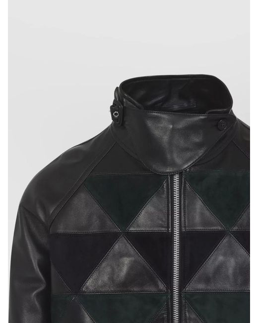 Lanvin Black Calf Leather Intarsia Bomber Jacket for men