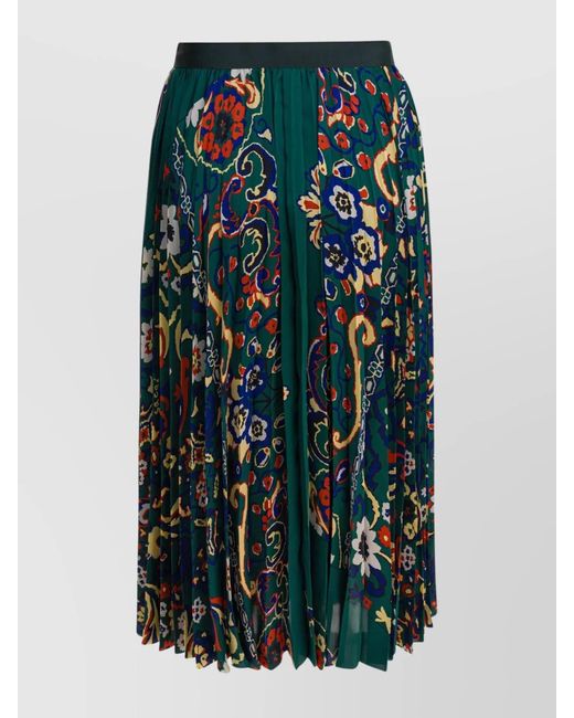 Sacai Blue Floral-Print Pleated Skirt