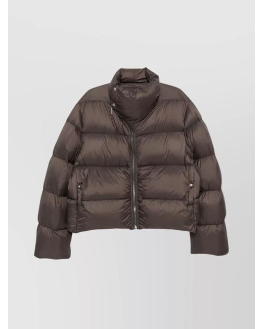 Rick Owens Brown High Neck Puffer Jacket Pockets for men