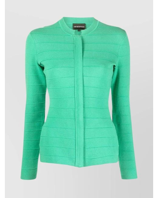 Emporio Armani Green Cotton Crew Neck Jacket With Fitted Silhouette