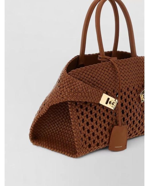 Ferragamo Brown Woven Tote Bag Top Handles Hardware