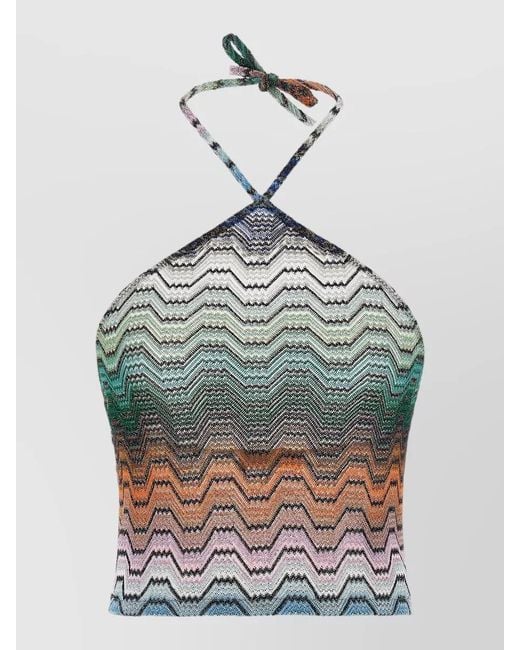 Missoni Gray Zigzag Halterneck Cropped Knit Top