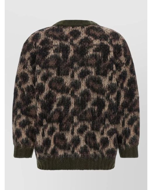 R13 Black Mohair Wool Animal-Print V-Neck Cardigan