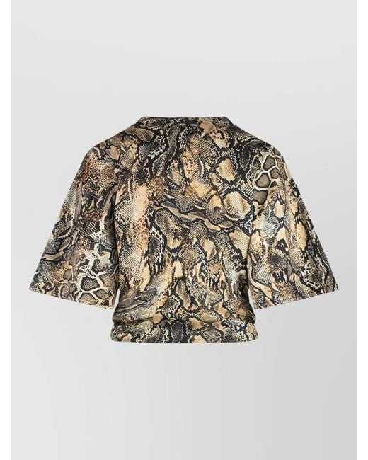 Just Cavalli Metallic Cotton Printed Wide Sleeve T-Shirt