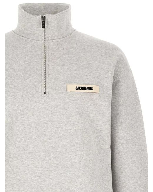 Jacquemus White Cotton Relaxed-Fit Half-Zip Sweatshirt for men
