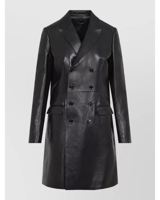 Tom Ford Black Lamb Leather Double-Breasted Knee-Length Coat