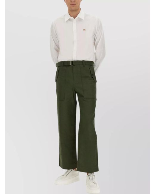 Maison Kitsuné Green Cotton Twill Wide-Leg Trousers for men