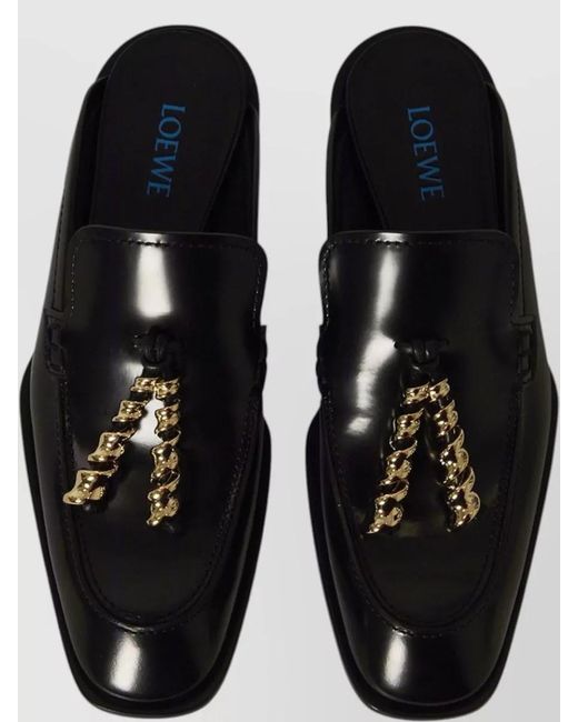 Loewe Black Mule Loafers Chain Spiral Detail Leather
