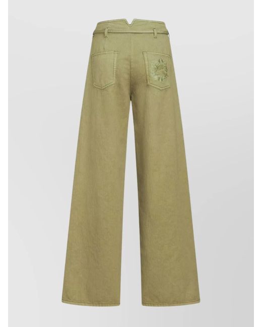 Etro Green Denim Wide-Leg Trousers