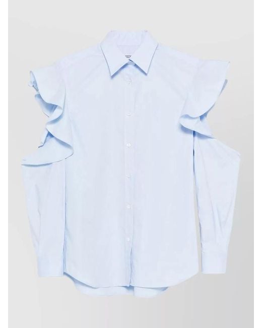 Moschino Blue Collared Top Long Sleeves Cut Out Shoulder