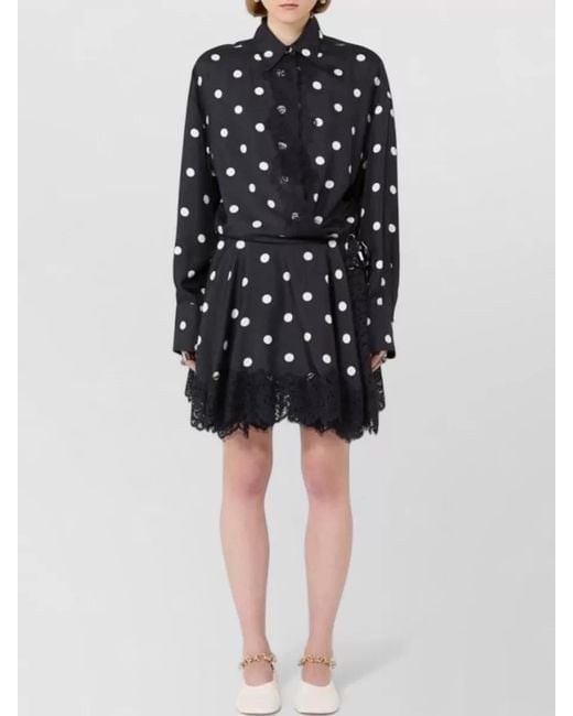 Sportmax Blue Polka Dot Silk Twill Lace Shirt Dress