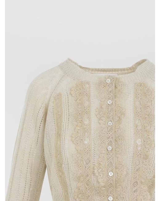 Ermanno Scervino Natural Cropped Lace Knit Raglan Cardigan Top
