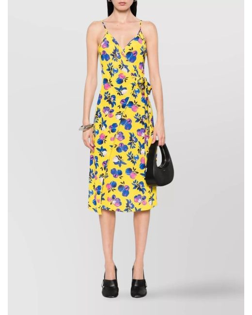 Coperni Metallic Floral Print Spaghetti Strap Tie Waist Midi Dress