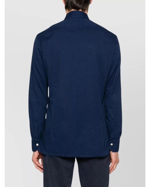 Kiton Blue Cotton Long-Sleeve Shirt for men
