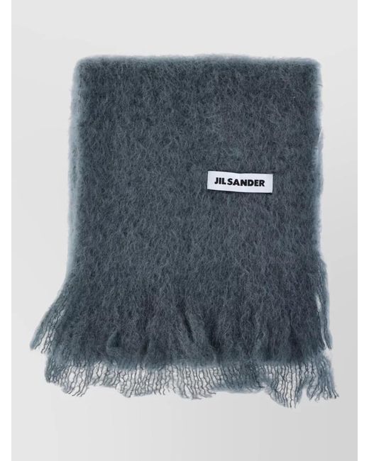 Jil Sander Gray Soft Texture Scarf Fringed Edges Design for men