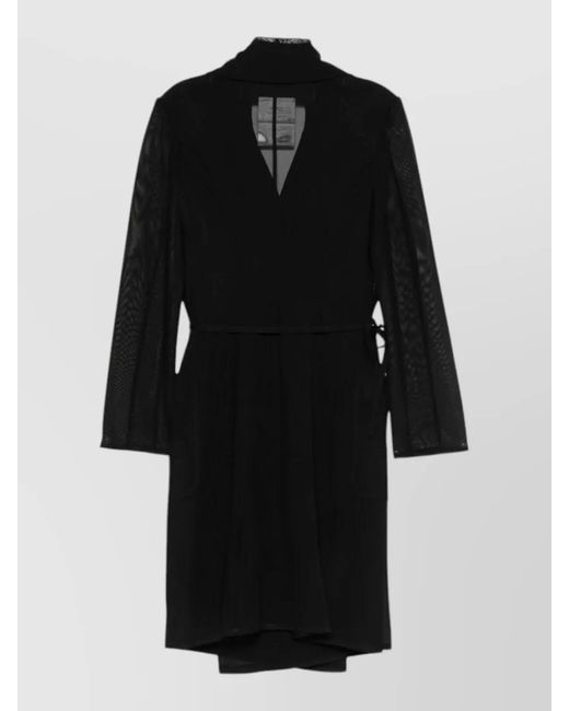 Junya Watanabe Black Wrap Jacket Mesh Panels Notched Lapels Pockets
