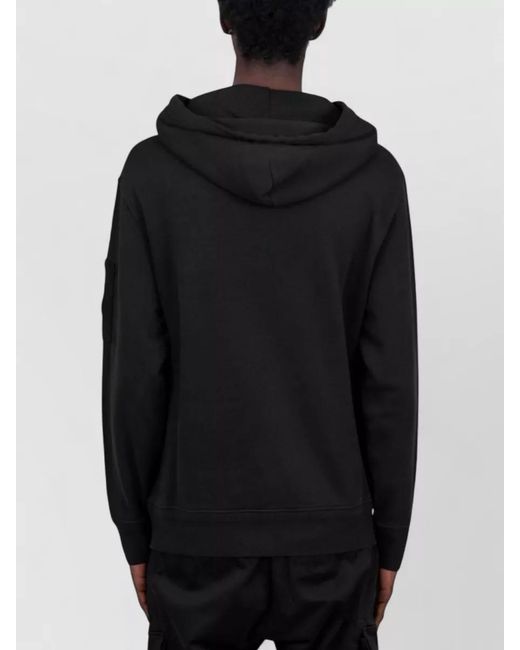 C P Company Black Hooded Cotton Sweatshirt Arm And Front Pockets for men