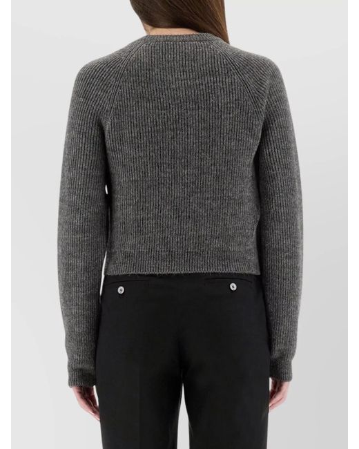 Moschino Gray Ribbed Cropped Sweater With Frayed Hem