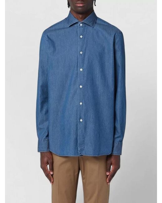 Xacus Blue Long Sleeves Shirt Spread Collar Style for men