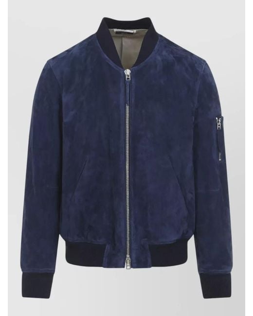 Tom Ford Blue Suede Flight Bomber Jacket Utility Pocket for men