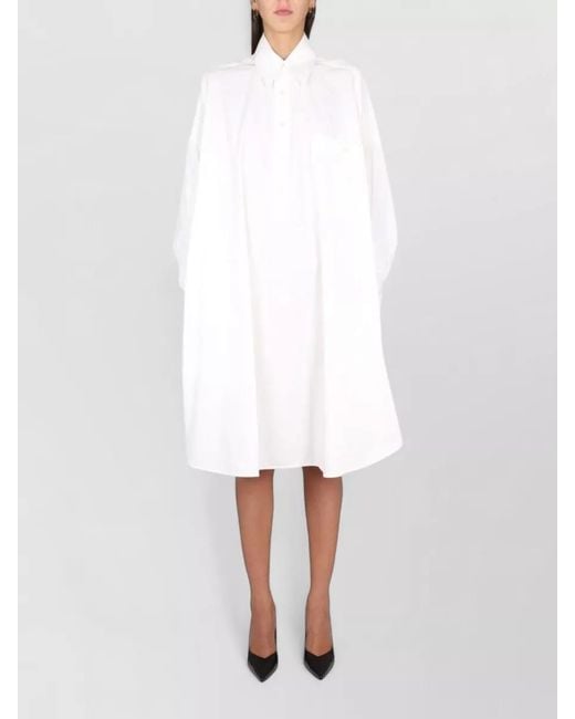 Bottega Veneta White Cotton Dress Long Sleeves Chest Pocket