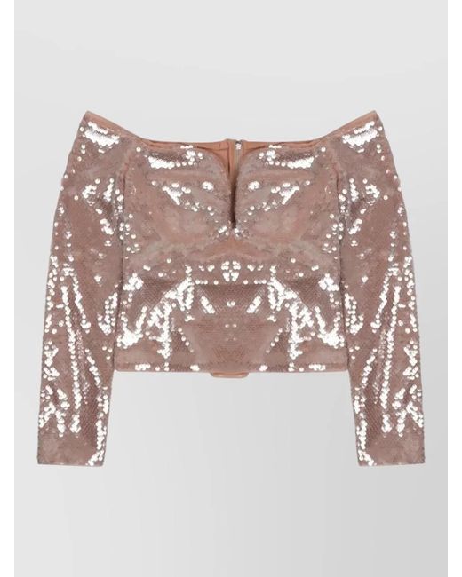 Self-Portrait Pink Sequined Sleeveless Blouse