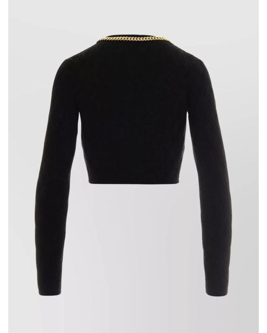 Elisabetta Franchi Black Diamond-Knit Cropped Cardigan