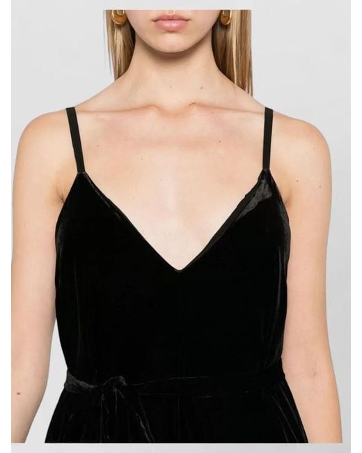 Gold Hawk Black Velvet Jumpsuit Deep Neckline Belted Waist