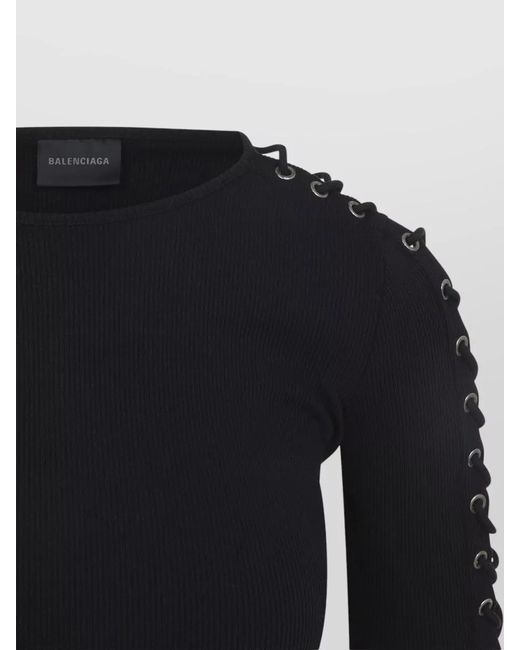 Balenciaga Blue Lace Up Ribbed Crew Neck Mini Dress