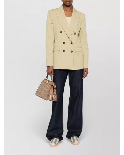 Etro Natural Double-Breasted Fitted Paisley-Print Blazer