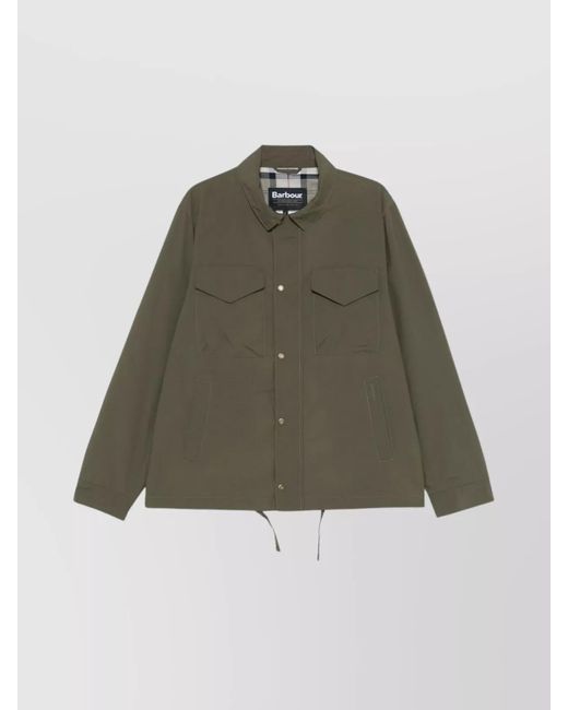 Barbour Green Collar Flap Pockets Side Drawstring Jacket for men