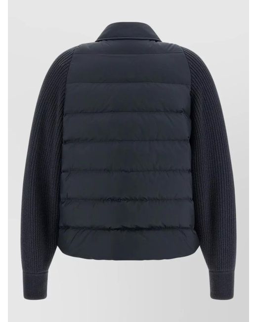 Brunello Cucinelli Blue Down Jacket Knit Sleeves Shirt Collar