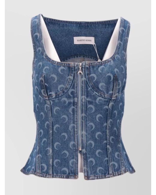 MARINE SERRE Blue Laser Moon Bustier Top