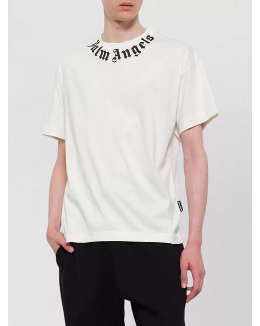 Palm Angels White Logo Cotton Crew Neck Regular T Shirt for men