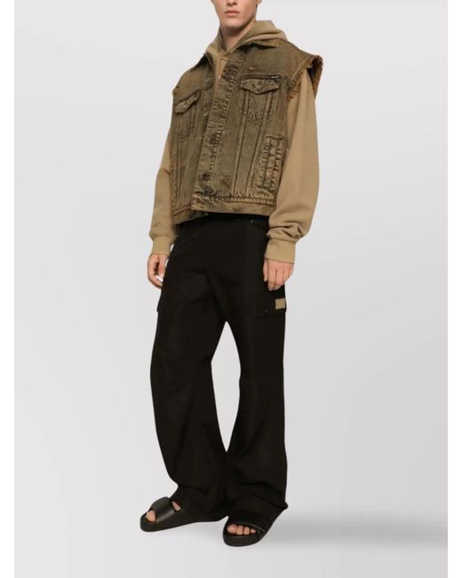 Dolce & Gabbana Black Cotton Wide-Leg Cargo Trousers for men