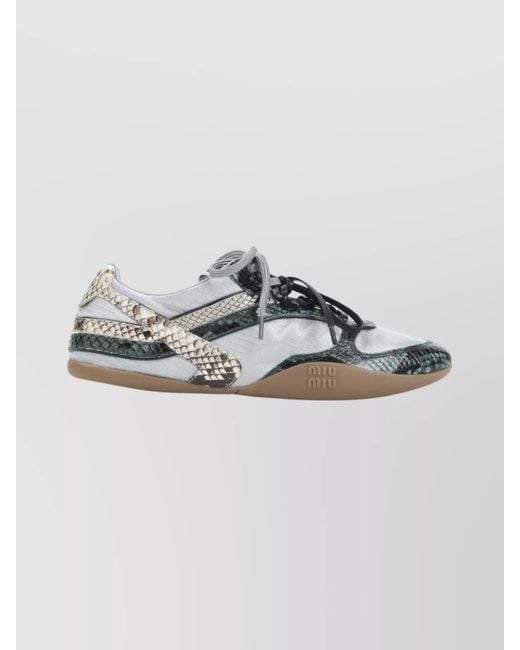 Miu Miu Gray Low-Top Lace-Up Shoes Mixed Textures
