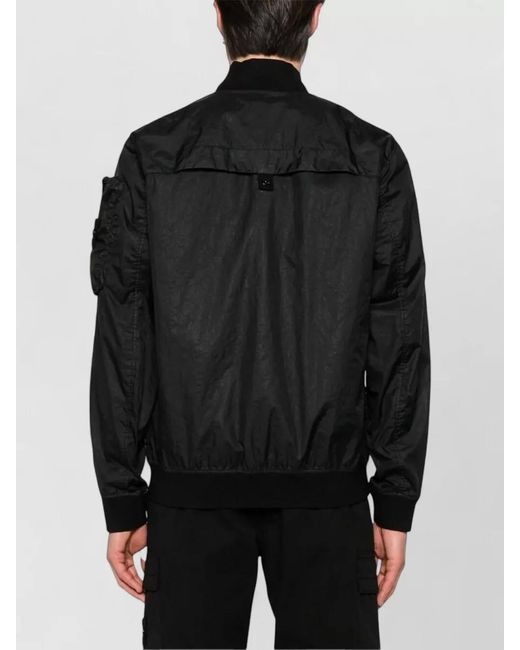 Stone Island Black Hooded Nylon Bomber Jacket for men