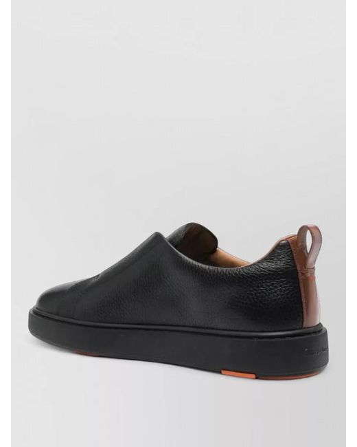 Santoni Black Leather Slip-On Sneakers for men