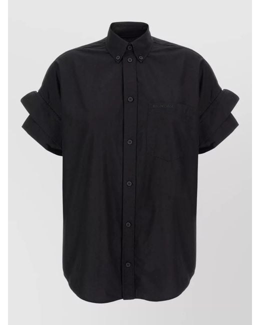 Balenciaga Black Cotton Oversized Turned-Up Cuff Shirt