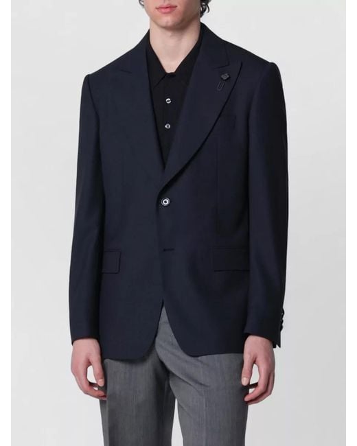 Lardini Blue Single Breasted Coat Notch Lapel Pockets for men