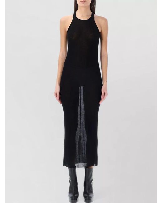 Rick Owens Black Silk-Blend Ribbed Sleeveless Racerback Midi Dress