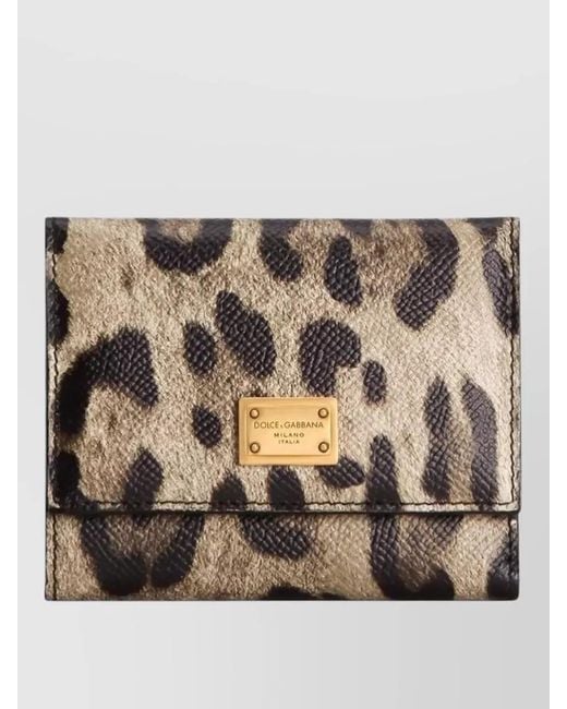 Dolce & Gabbana Brown Leather Leopard-Print Wallet