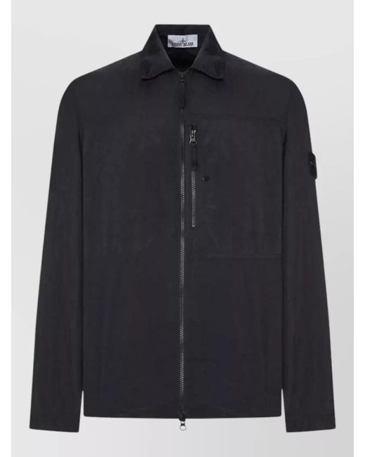 Stone Island Black Zip Jacket Regular Fit Yoke Detail for men