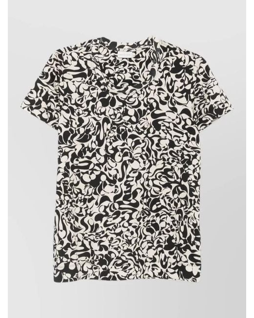 Dries Van Noten White Patterned Crew Neck Short Sleeve Shirt for men