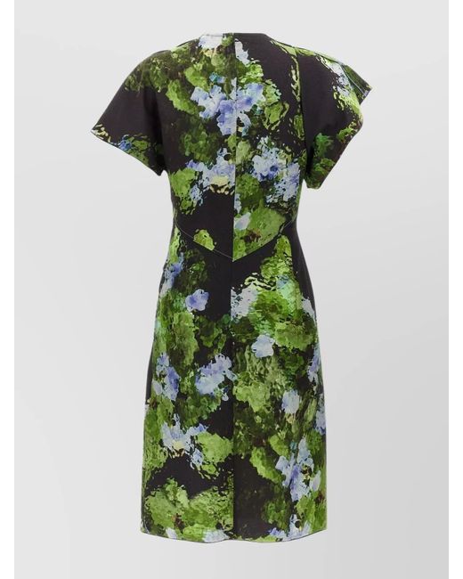 Victoria Beckham Green Floral-Print Knee-Length Dress